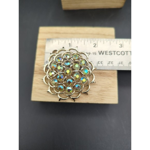 Vintage Sarah Coventry AB Aurora Borealis Rhinestone Flower  Brooch Pin Pendant - Picture 6 of 6